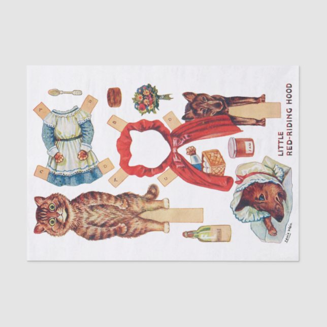 Papier Mousseline Petit Chaperon Rouge, Poupée En Papier, Louis Wain (Recto)