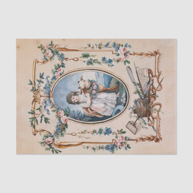 Papier Mousseline Petite bergère avec agneau par Jean-Baptiste Huet (Recto)
