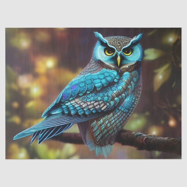 Papier Mousseline Petite chouette turquoise (Recto)