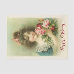 Papier Mousseline Petite fille aux roses roses roses, Anniversaire