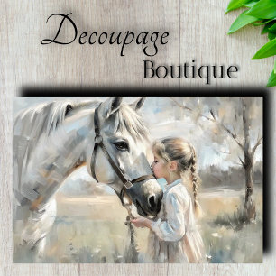 Papier Mousseline Petite Fille Cheval Blanc Découpage