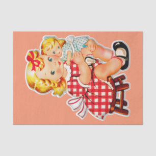 Papier Mousseline Petite fille rétro vintage poupée enfant