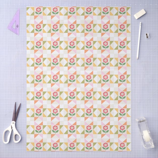 Papier Mousseline Petite fleur rouge bloc de patchwork (Artisanat)