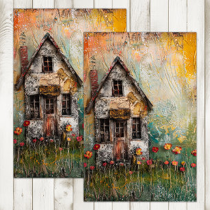 PAPIER MOUSSELINE PETITE MAISON DE CAMPAGNE DÉLABRÉE DÉCOUPAGE MIXTE