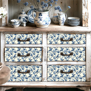 Papier Mousseline Petite Vintage Delft Blue Birds Floral Cottagecore