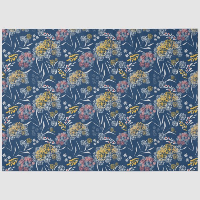 Papier Mousseline Petites fleurs mignonnes bleu marine vi (Recto)