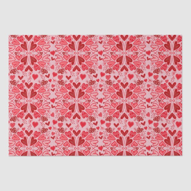 Papier Mousseline Petits Coeurs rouges roses Artistes de Saint-Valen (Recto)