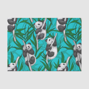 Papier Mousseline Petits panda turquoise
