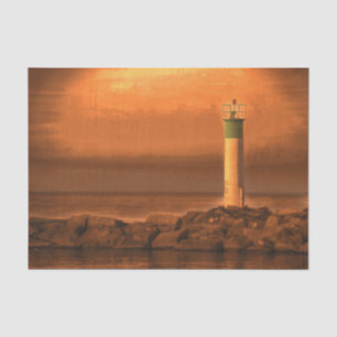 Papier Mousseline Phare Coucher de soleil orange au lac