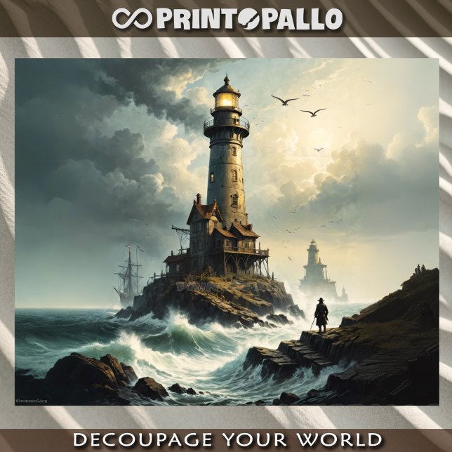 Papier Mousseline Phare dans la mer orageuse avec le Keeper (Créateur téléchargé)