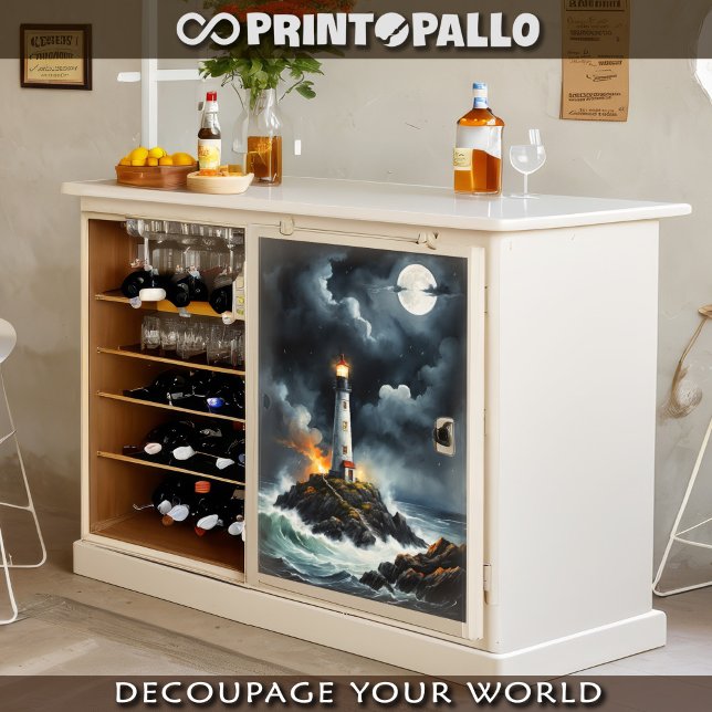 Papier Mousseline Phare dans une nuit orageuse de lune - (Créateur téléchargé)