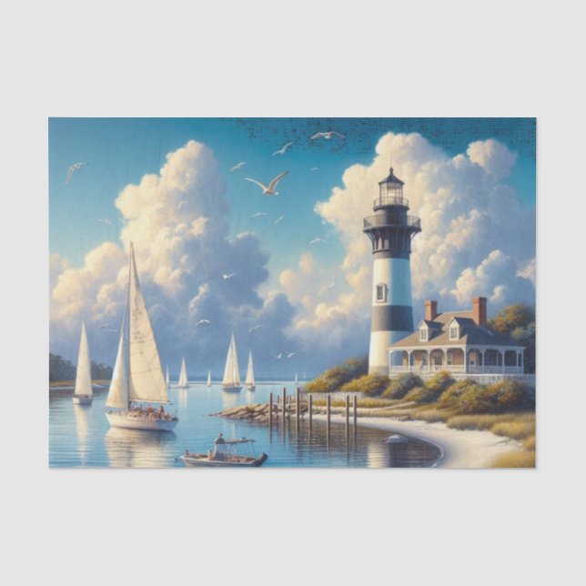 Papier Mousseline Phare de Harbour Town à l'aquarelle  (Recto)