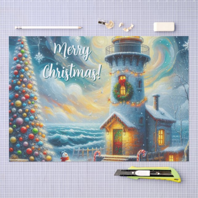 Papier Mousseline Phare de Noël - Découpage nautique (Artisanat)
