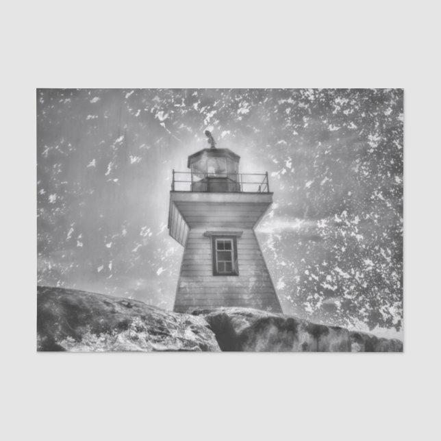 Papier Mousseline Phare Océan Côtier Noir Et Blanc Nautique (Recto)