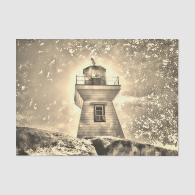 Papier Mousseline Phare Océan Sepia Nautical (Recto)