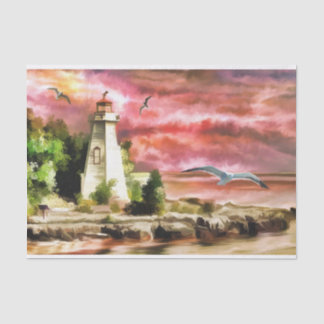 Papier Mousseline Phare rose de coucher du soleil de mouettes