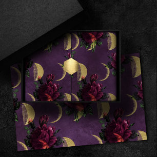 Papier Mousseline Phases de la lune et Roses pourpres   Magnifique N