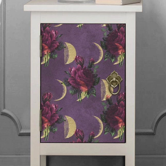 Papier Mousseline Phases de la lune et Roses pourpres | Magnifique N (Créateur téléchargé)