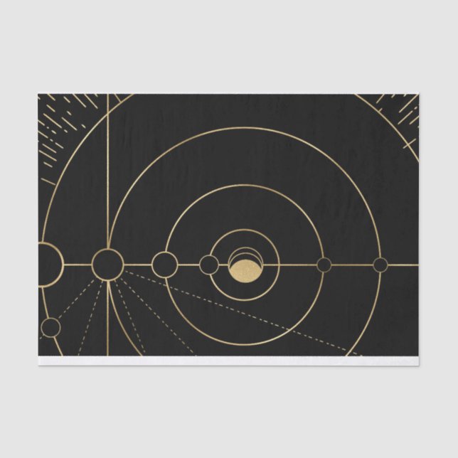 Papier Mousseline Phases lunaires de boussole noire en or (Recto)