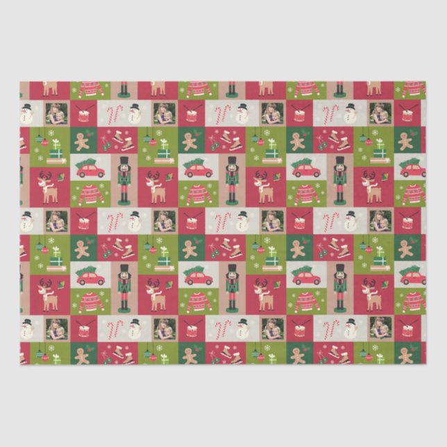 Papier Mousseline Photo personnalisée Patchwork Noël traditionnel (Recto)