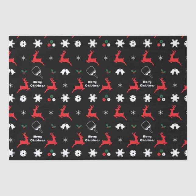 Papier Mousseline Pickleball Joyeux Noël 🎄 Enveloppement noir (Recto)
