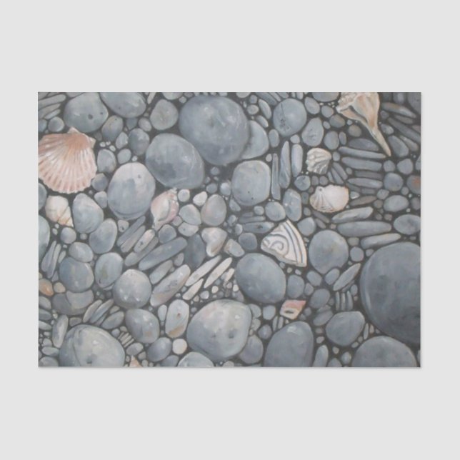 Papier Mousseline Pierres de plage Coques Galets Rochers Peinture Ar (Recto)