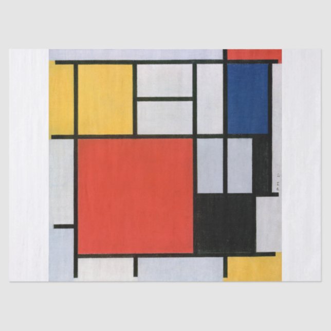 Papier Mousseline Piet Mondrian | Composition avec Rouge, Jaune, Ble (Recto)