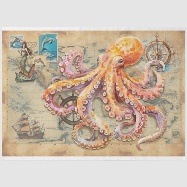 Papier Mousseline Pieuvre sur la carte (Recto)