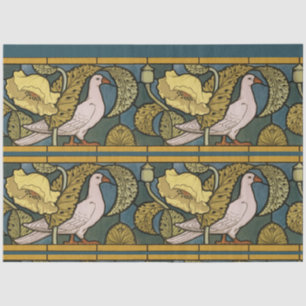 Papier Mousseline Pigeon Blue Yellow Fish Art Nouveau