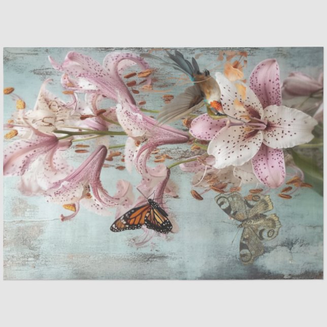 Papier Mousseline Piliers de découpage Colibris Papillons Sage (Recto)