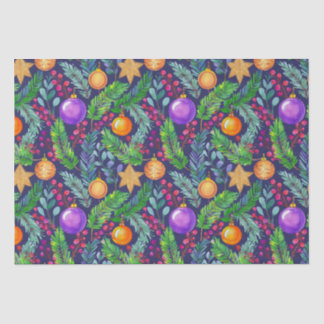 Papier Mousseline Pin de Noël et ornements violet motif