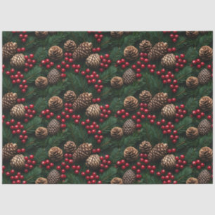 Papier Mousseline Pine Cones Holly Berries Spruce Sprig Motif