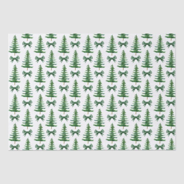 Papier Mousseline Pine Tree Green Bow Noël Cadeau Papier Tissu (Recto)