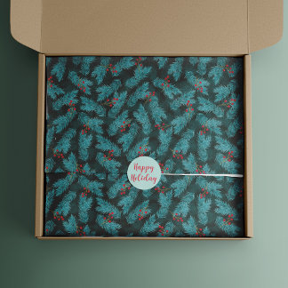 Papier Mousseline Pine Twigs et Red Berries Motif de Noël