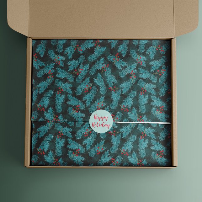 Papier Mousseline Pine Twigs et Red Berries Motif de Noël (Créateur téléchargé)