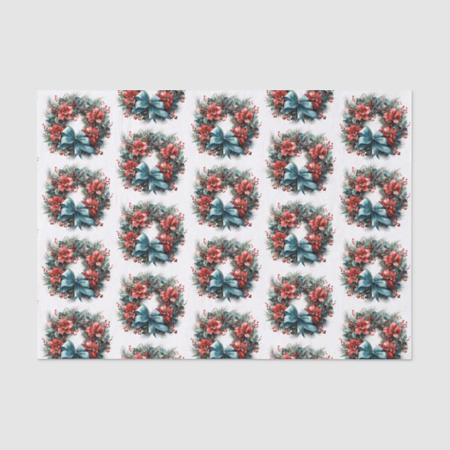 Papier Mousseline Pine Wreath avec Motif de Noël Holly (Recto)