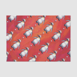 Papier Mousseline Pingouin festif dans un Motif de Santa Hat