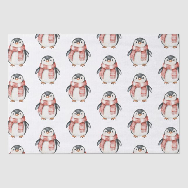 Papier Mousseline Pingouins de menthe rouge de Noël (Recto)