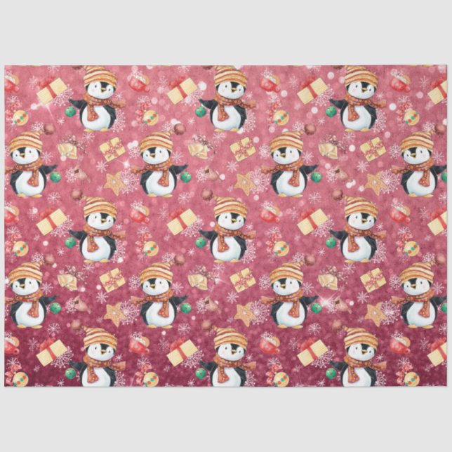 Papier Mousseline Pingouins d'hiver roses pour enfants (Recto)