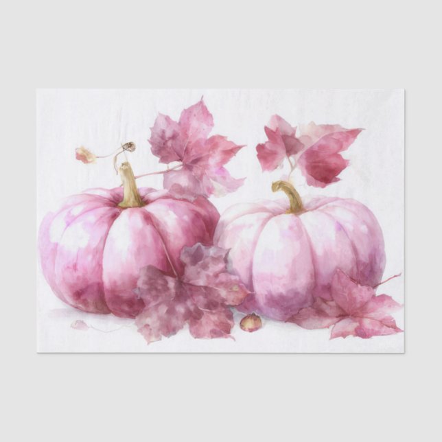 Papier Mousseline Pink Autumn Pumpkins and Flowers Fall Decoupage (Recto)