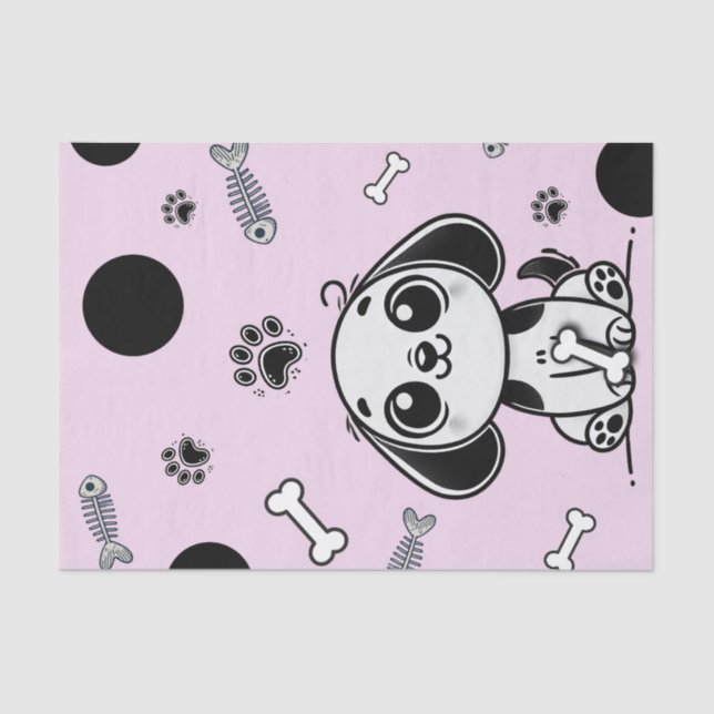 Papier Mousseline Pink & Black Fish Bones Chien Chien Chien Chien Ch (Recto)