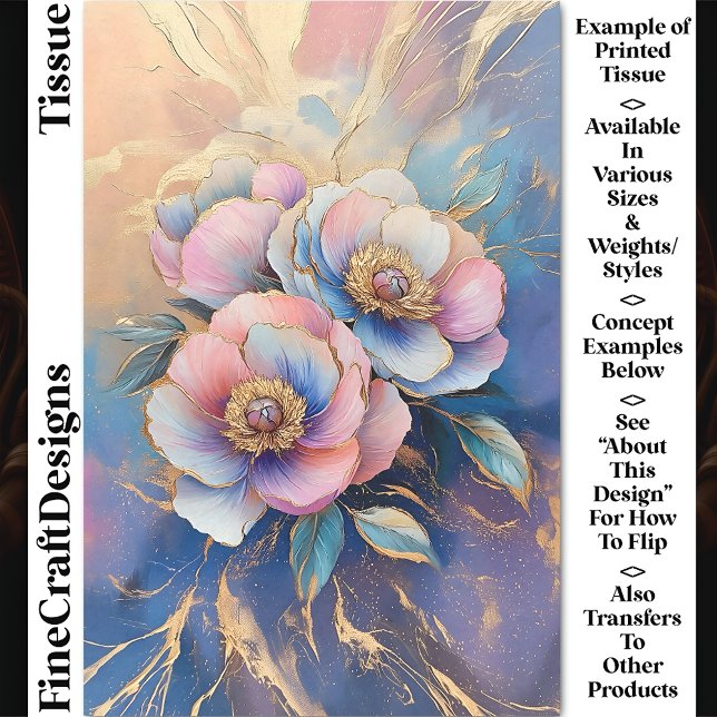 Papier Mousseline Pink Blue Lavender & Gold Peonies CT4 Decoupage (Créateur téléchargé)