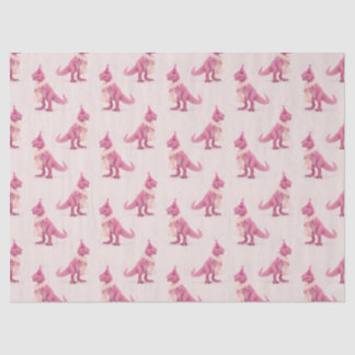 Papier Mousseline Pink cute t-rex dinasour with boa and party hat