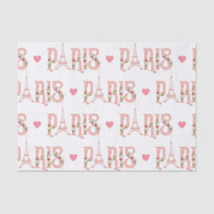 Papier Mousseline Pink Eiffel Tower Silhouette Paris Flowers French