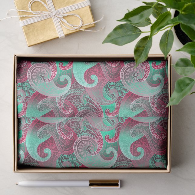 Papier Mousseline Pink et Aqua Paisley Damask Patch (Cadeau)