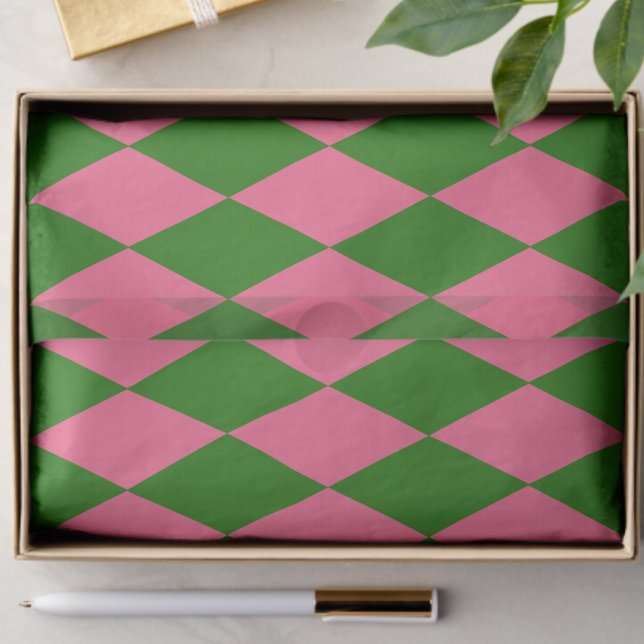 Papier Mousseline Pink Green Harlequin Checkered Design  (Créateur téléchargé)