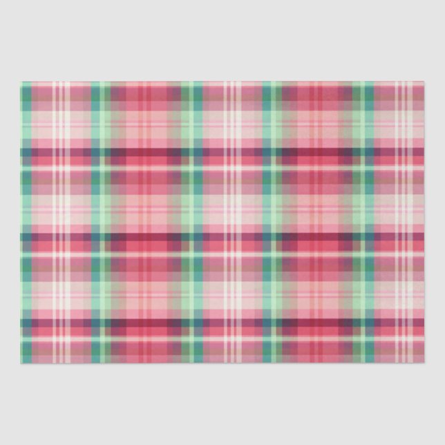 Papier Mousseline Pink Green Tartan Plaid (Recto)