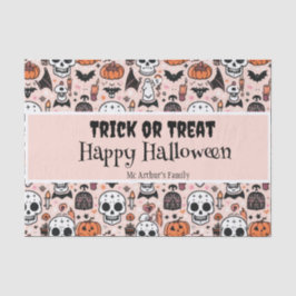 Papier Mousseline Pink Halloween Tricoter ou traiter Nom de famille