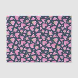 Papier Mousseline Pink Heart Floral Pattern mignonne Saint Valentin