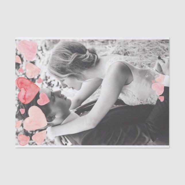 Papier Mousseline Pink Hearts Overlay Add Your Own Photo (Recto)